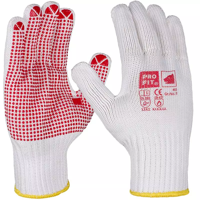 PRO FIT 455, Polyester-Cotton Double-Knit Glove, White, One-Sided Dot Grip, image 1, gallery thumbnail