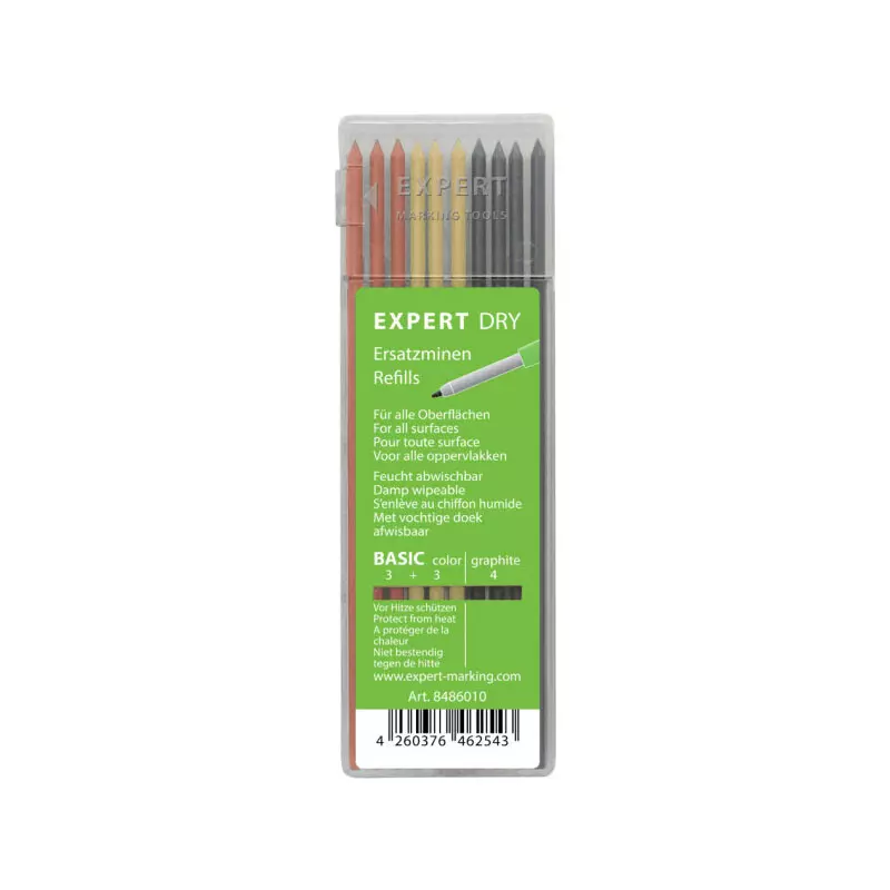 JVT 8486010, Expert Dry Marker Pen Spare Lead, 4x Graphite, 3x Yellow & Red