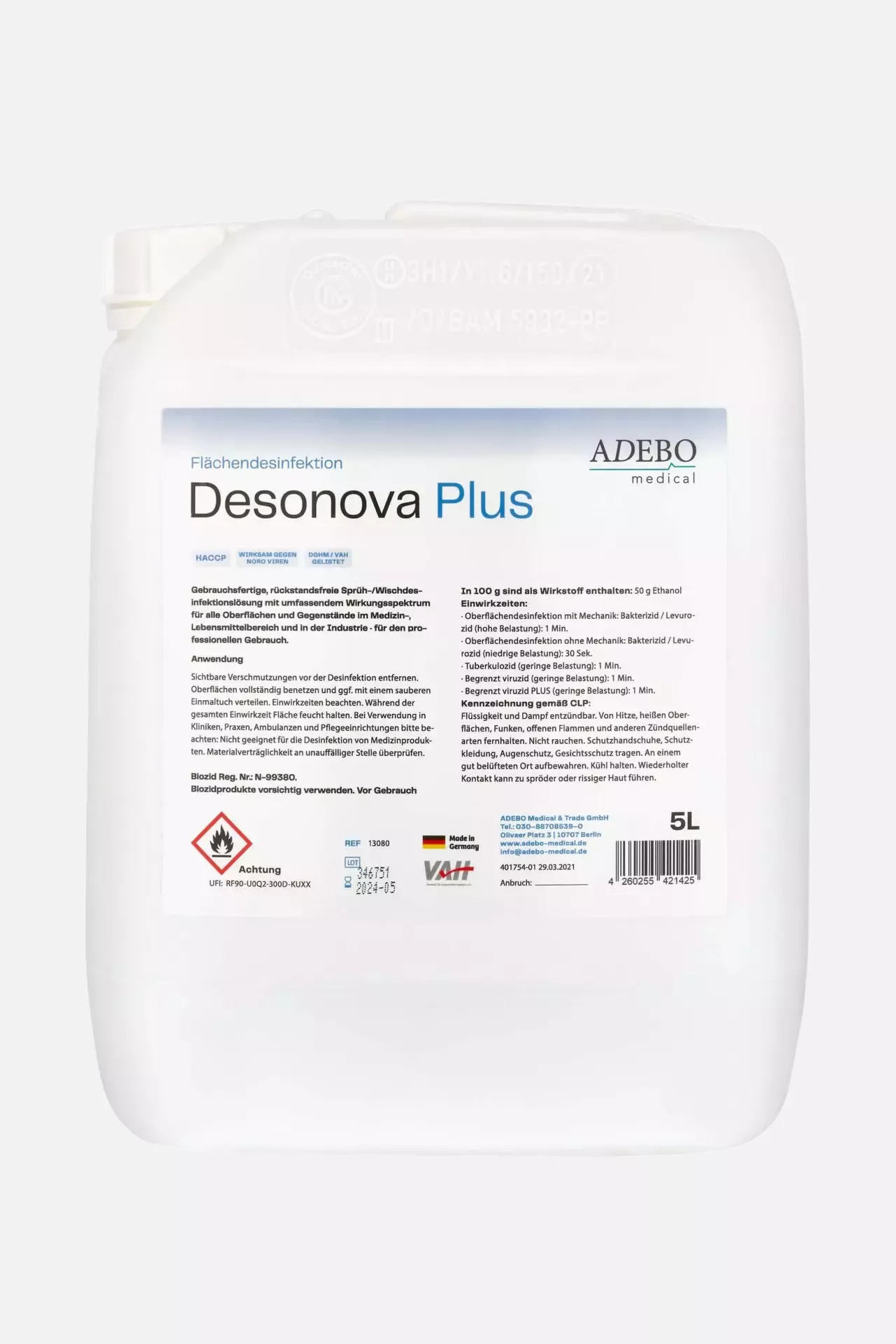 Adebo 13080, Desonova Plus Disinfectant 5000 ml, image 1