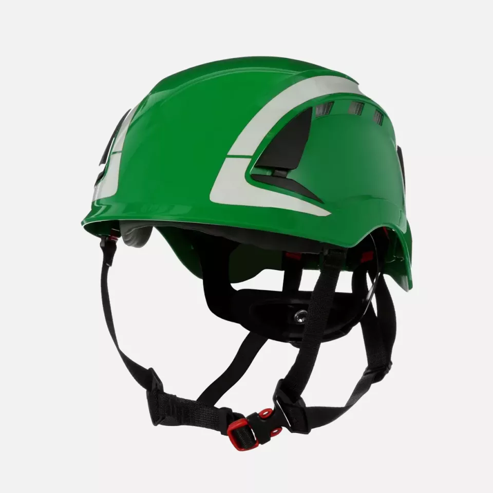 3M 780312, SecureFit Green Safety Helmet X5004V-CE Vented and Reflective 6-Point Ratchet, image 1, gallery thumbnail