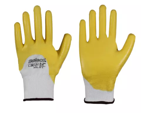 Richard Leipold Soleco Nitrile Glove Yellow With Knit Wrist Partially Coated CE CAT 2