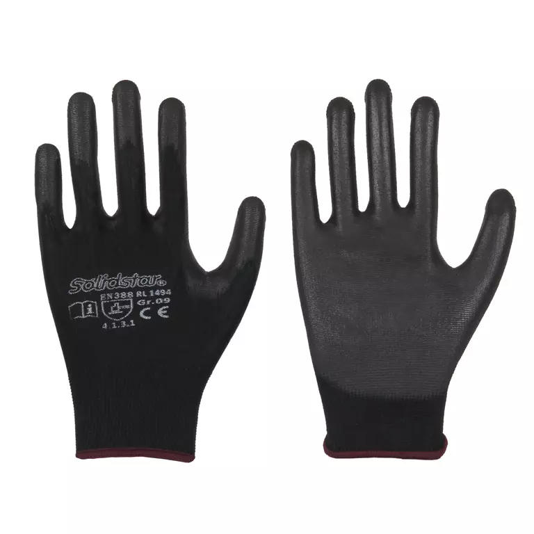Richard Leipold 1494, Solidstar Polyester Fine Knit Glove PU Coating Black Black, image 1