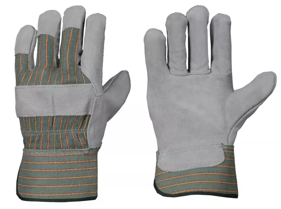 Richard Leipold 1143, TOP Cow Split Leather Glove Natural Lined Rubberized Cuff, image 1, gallery thumbnail