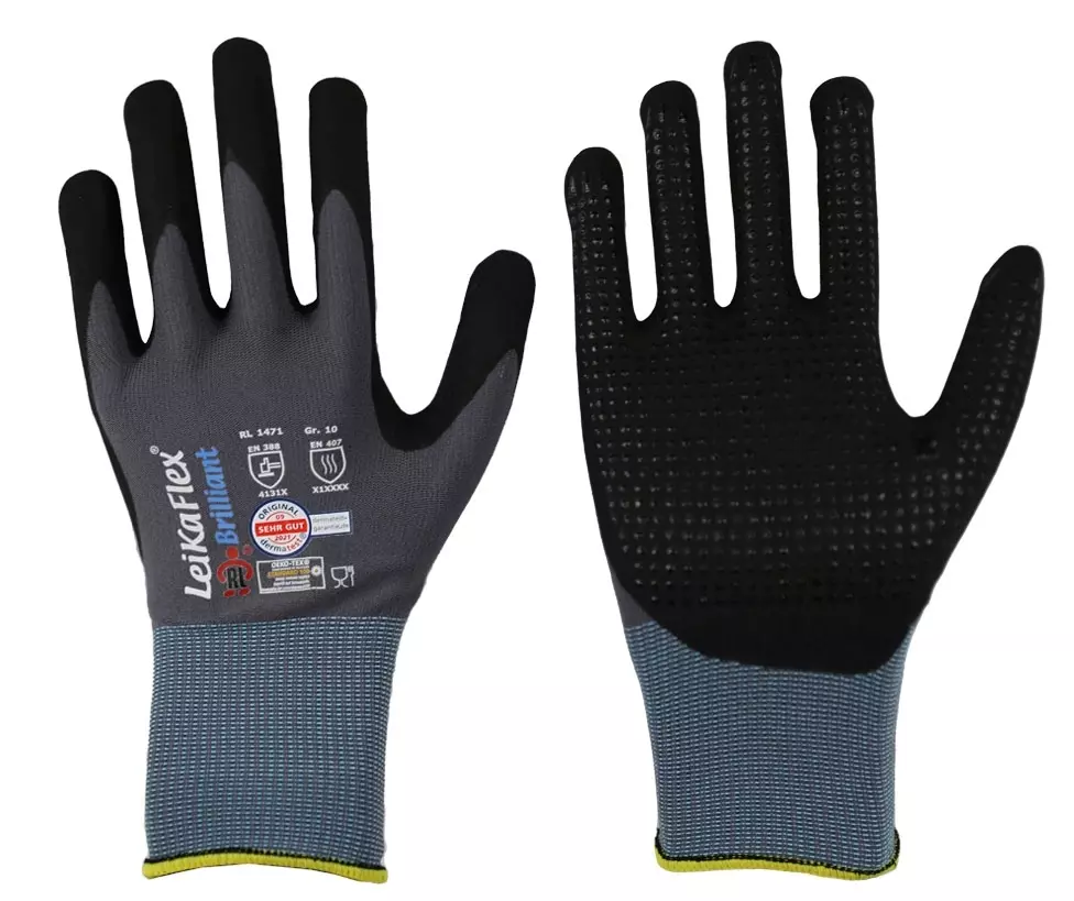 Richard Leipold 1471, LeiKaFlex Brilliant 15gg Fine Knit Glove NFT Coating Dots Size 6 - 12