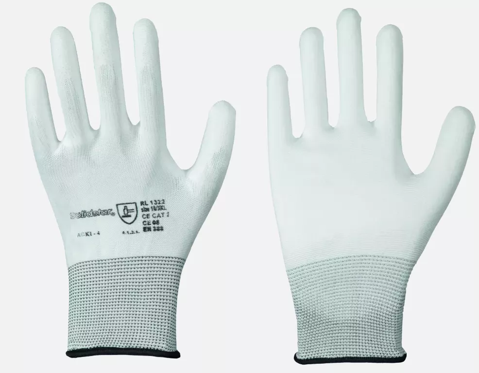 Richard Leipold 101322, Solidstar Polyester Fine Knit Glove PU Coating White, image 1