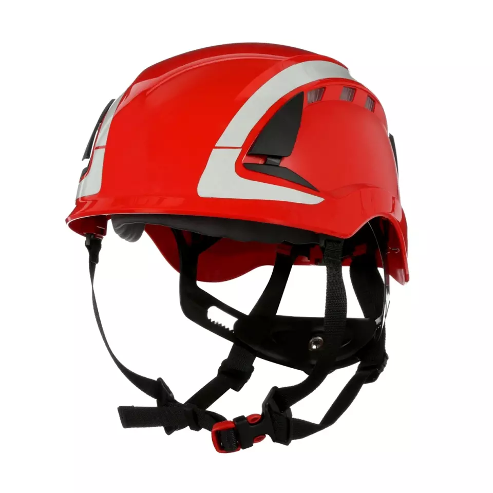 3M 780313, SecureFit Red Safety Helmet X5005V-CE Ventilated and Reflective 6-Point Ratchet, image 1, gallery thumbnail
