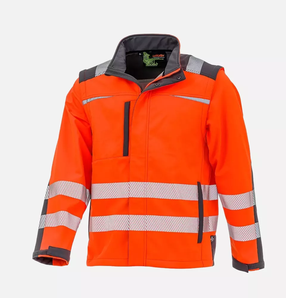 Richard Leipold 490800, LeiKaTex BRIGHT LINE Hi-Vis Softshell Jacket EN ISO 20471 Hi-Vis Orange/Grey, image 1, gallery thumbnail