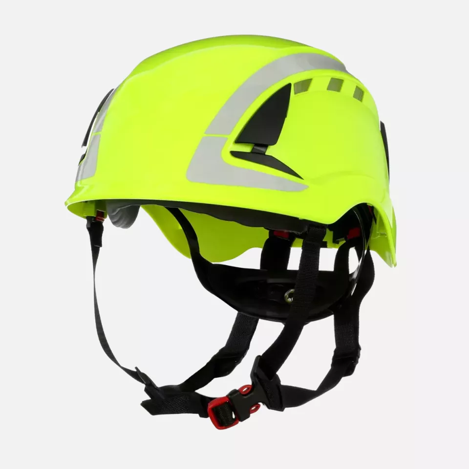 3M 780316, SecureFit Neon Green Safety Helmet X5014V-CE Vented And Reflective 6-Point Ratchet, image 1, gallery thumbnail