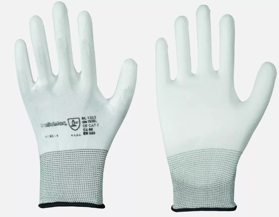Richard Leipold 101322, Solidstar Polyester Fine Knit Glove PU Coating White, image 1, gallery thumbnail