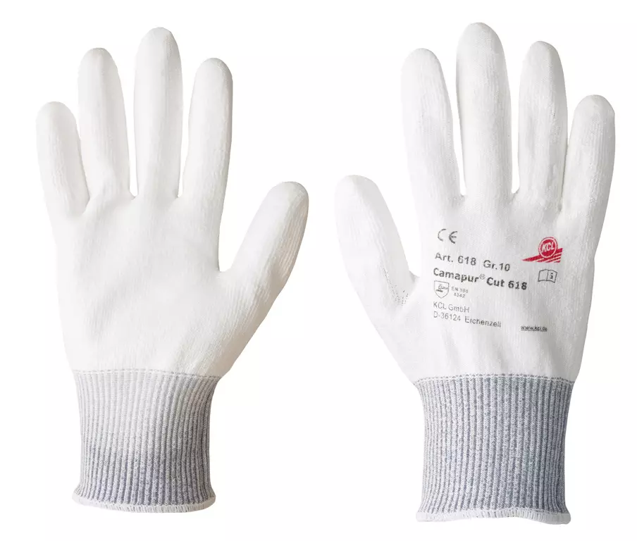 Honeywell 800618, Camapur Cut 618 PU/HPPE, Knit Wrist, Partially Coated, 22-26 cm, White
