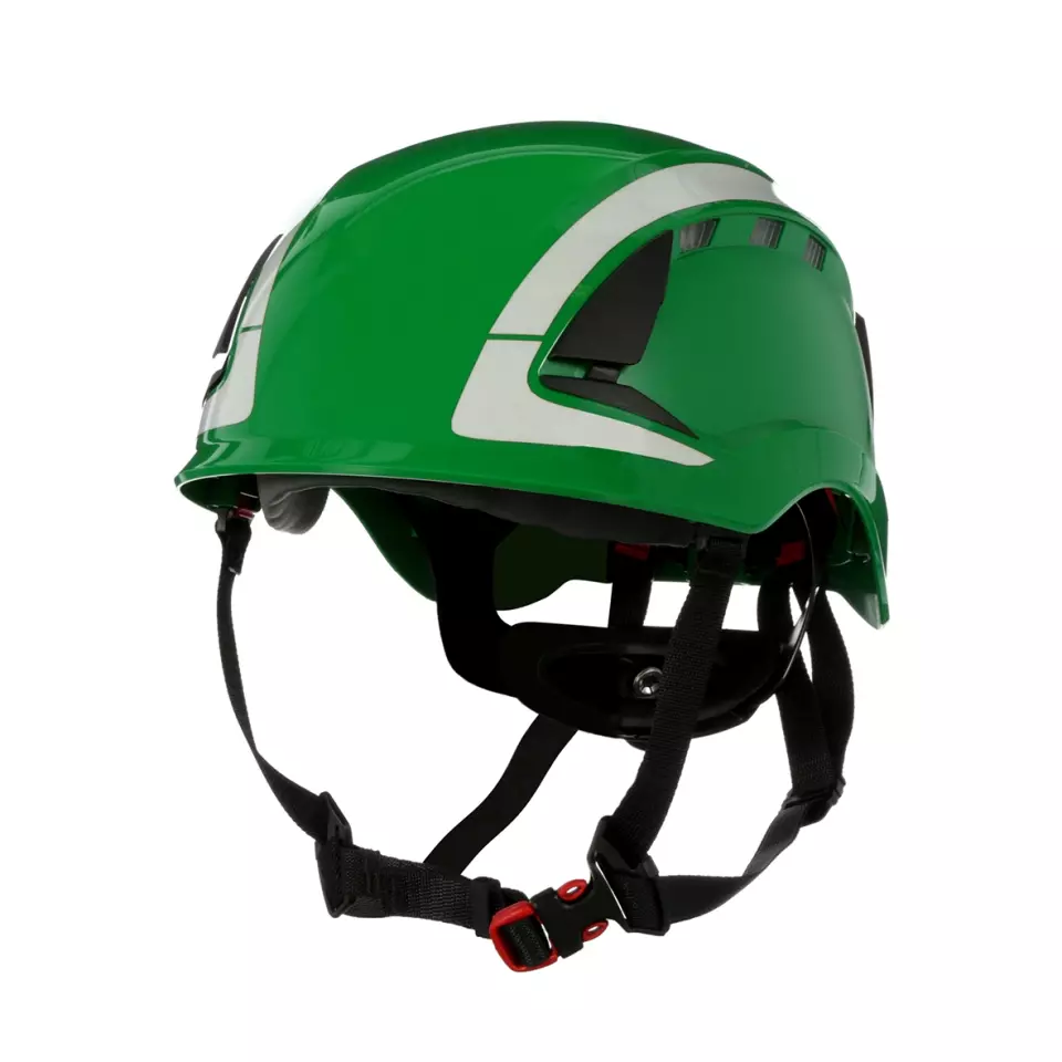 3M 780312, SecureFit Green Safety Helmet X5004V-CE Vented and Reflective 6-Point Ratchet, image 1, gallery thumbnail