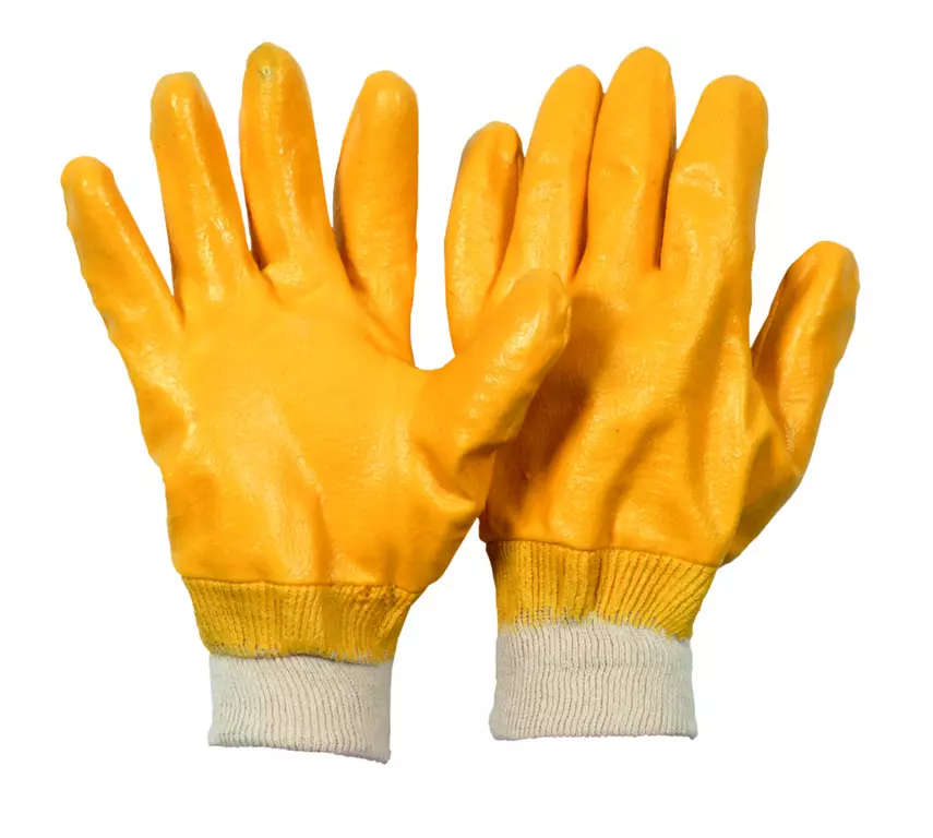 Richard Leipold 1351, Soleco Nitrile Glove Yellow Knitted Cuff Fully Coated CE CAT 2, image 1