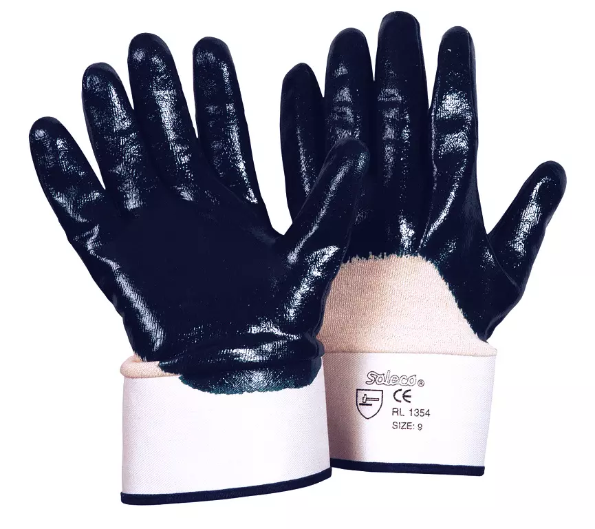 Richard Leipold 1354, Soleco Nitrile Glove Blue Safety Cuff Partially Coated CE CAT 2, image 1