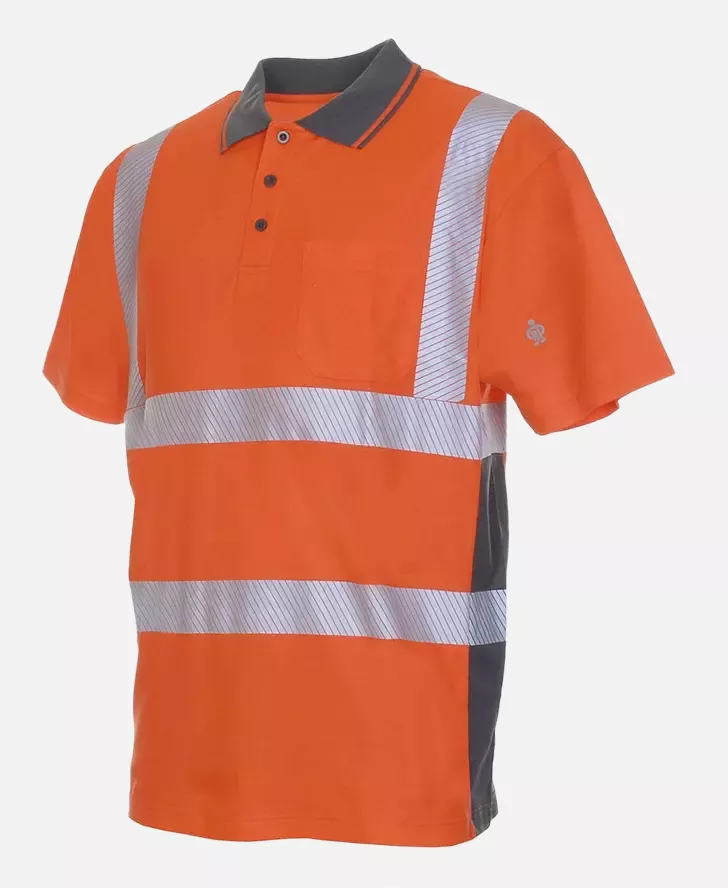 Richard Leipold 490350, LeiKaTex BRIGHT LINE Polo Shirt EN ISO 20471 Class 2 Hi-Vis Orange/Grey, image 1