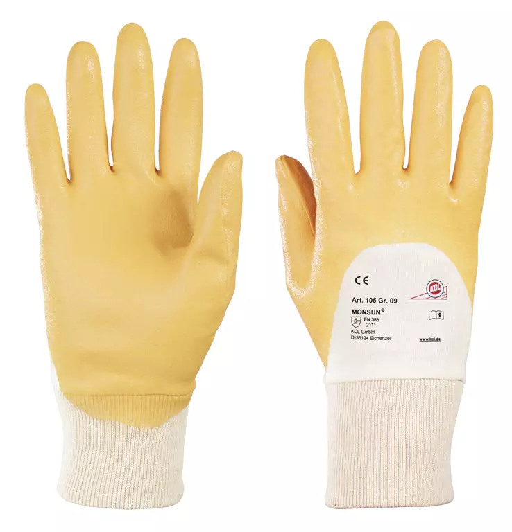Honeywell 800105, Monsun 105 Nitrile, Knit Wrist, Partially Coated, 23-26cm, Curry