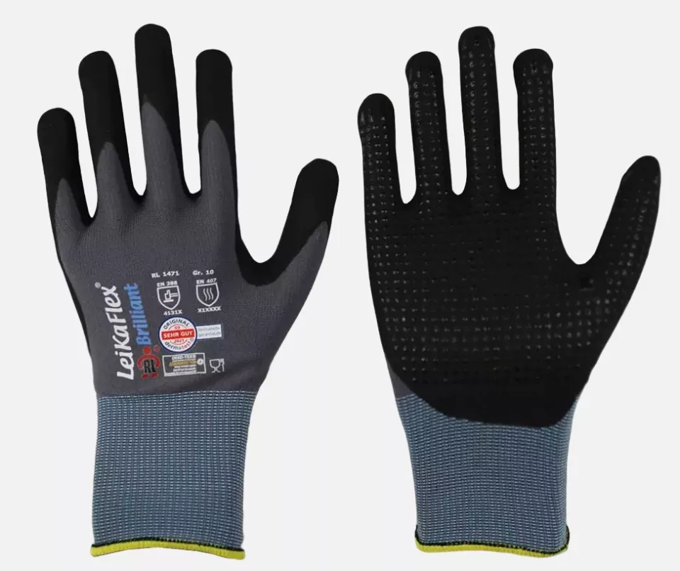 Richard Leipold 1471, LeiKaFlex Brilliant 15gg Fine Knit Glove NFT Coating Dots Size 6 - 12, image 1, gallery thumbnail