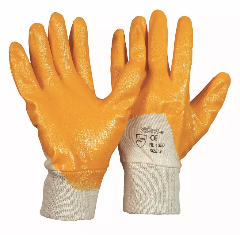 Richard Leipold 1350, Soleco Nitril-Handschuh gelb Strickbund teilbeschichtet CE CAT 2, image 1, gallery thumbnail