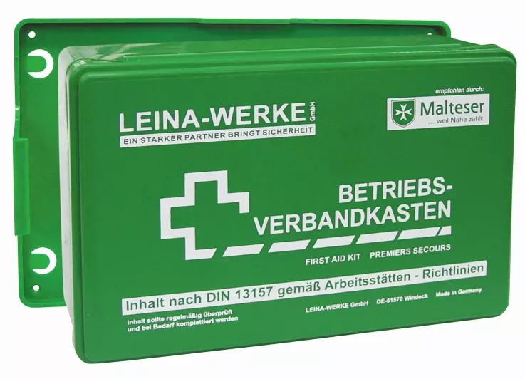 LEINA-WERKE 6639, Workplace First Aid Kit Green DIN 13157-C with Wall Bracket Dimensions 25.5 x 16.6 x 8cm, image 1, gallery thumbnail
