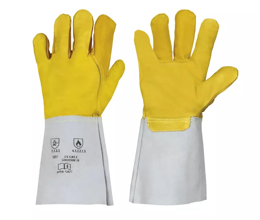 Richard Leipold 1157, Nappa Leather Glove Yellow 35cm Split Leather Cuff CE CAT 2, image 1