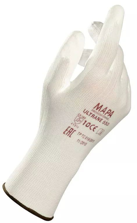 MAPA 810550, ULTRANE 550 PU, Knit Wrist, Partially Coated, 21-26cm, White, image 1
