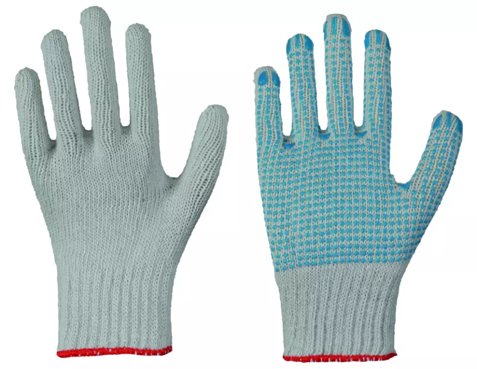 Richard Leipold 1426, MAGIC BLUE Cotton-Polyester Knitted Glove with Blue PVC Dots on One Side, image 1, gallery thumbnail