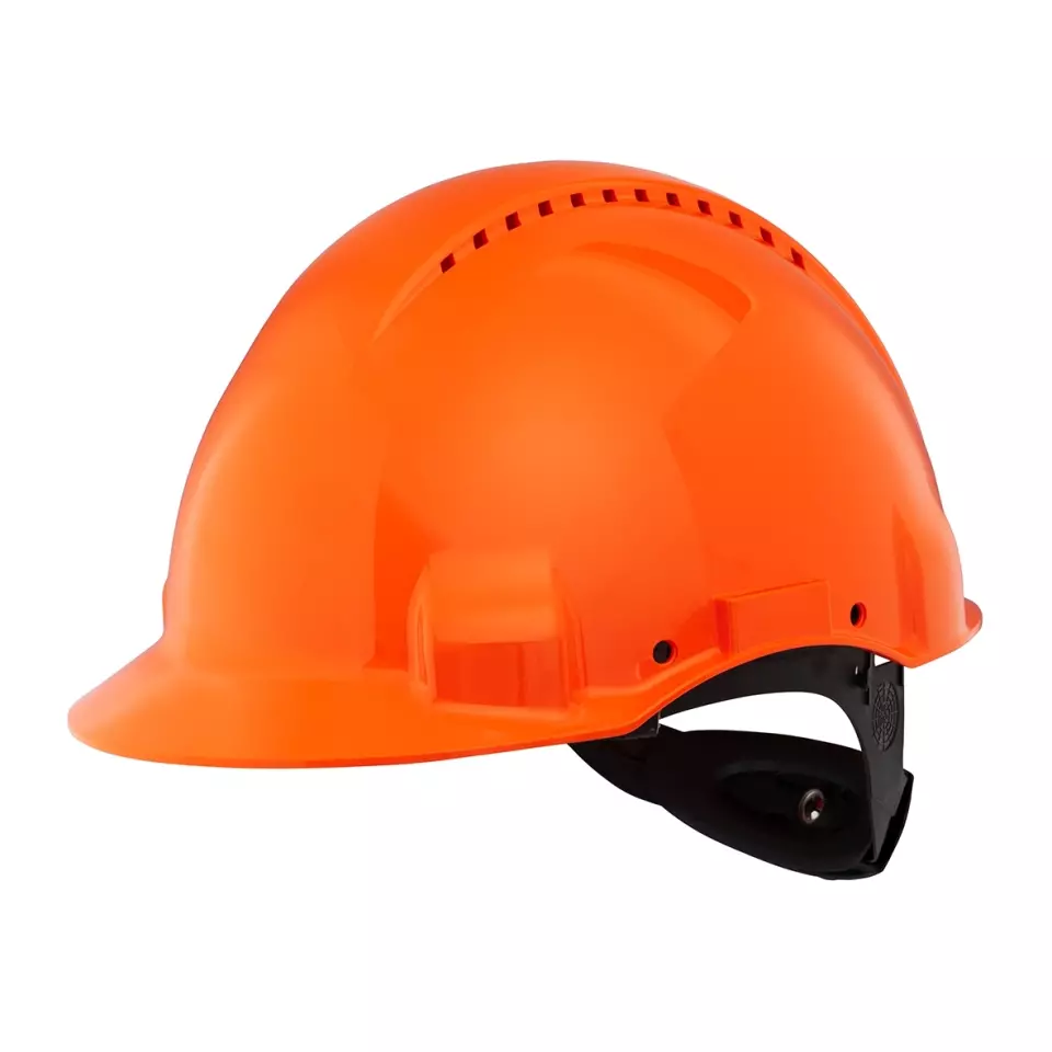 3M 780073, Orange Safety Helmet G30NUO Uvicator + Ventilated Ratchet Suspension Plastic Sweatband, image 1, gallery thumbnail