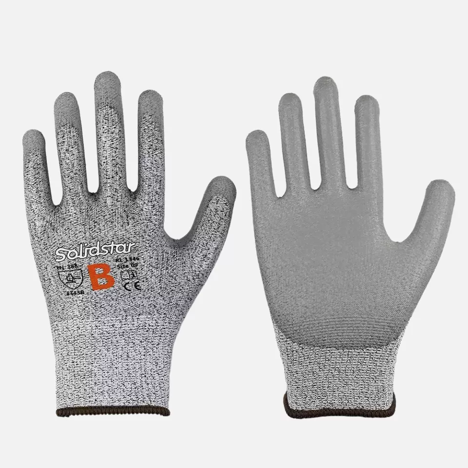 Richard Leipold 1346, Solidstar Fine Knit Glove PU Coating Grey Cut Protection Level B, image 1, gallery thumbnail