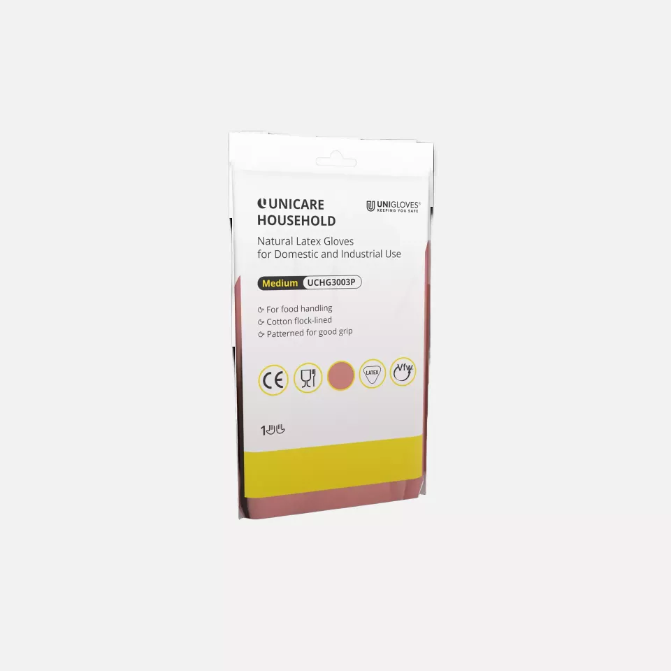Unigloves UCHG300P, Unicare Pink latex household gloves, image 1, gallery thumbnail