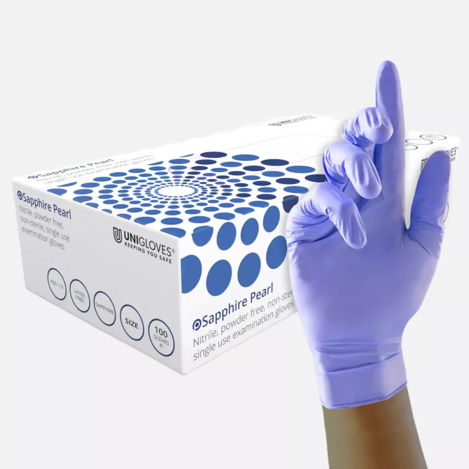 Unigloves GP008, Pearl Sapphire nitrile gloves, image 1, gallery thumbnail