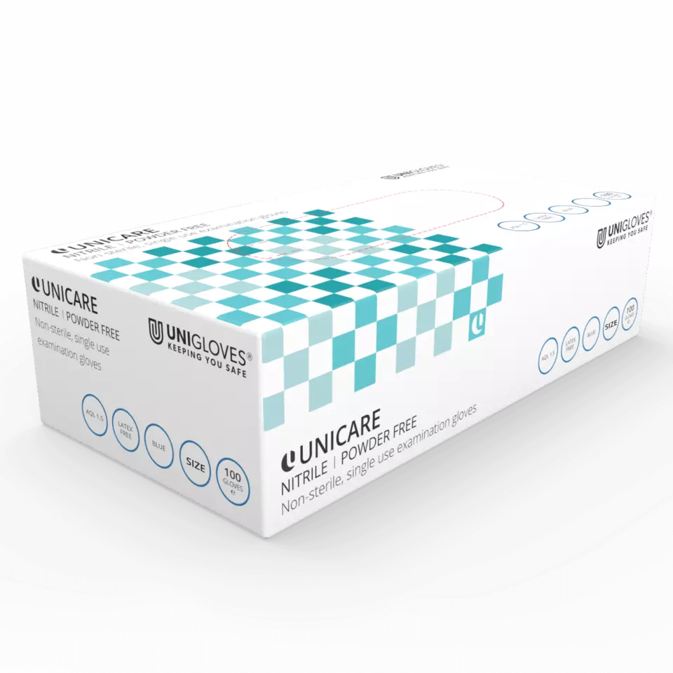 Unigloves GS003, Unicare Blue nitrile gloves, image 1, gallery thumbnail