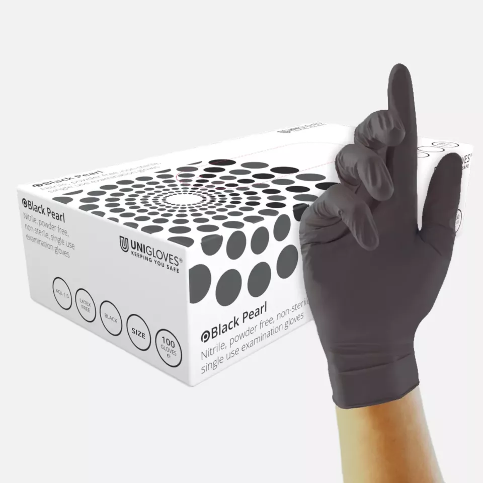 Unigloves GP003, Pearl Black nitrile gloves, image 1, gallery thumbnail