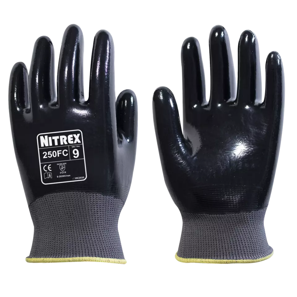 Nitrex 250FC, 13gg grå polyester handske med plan nitril helbeläggning, image 1, gallery thumbnail