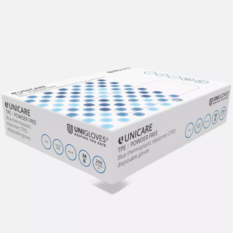 Unigloves GS023, Unicare Blue tpe gloves, image 1, gallery thumbnail