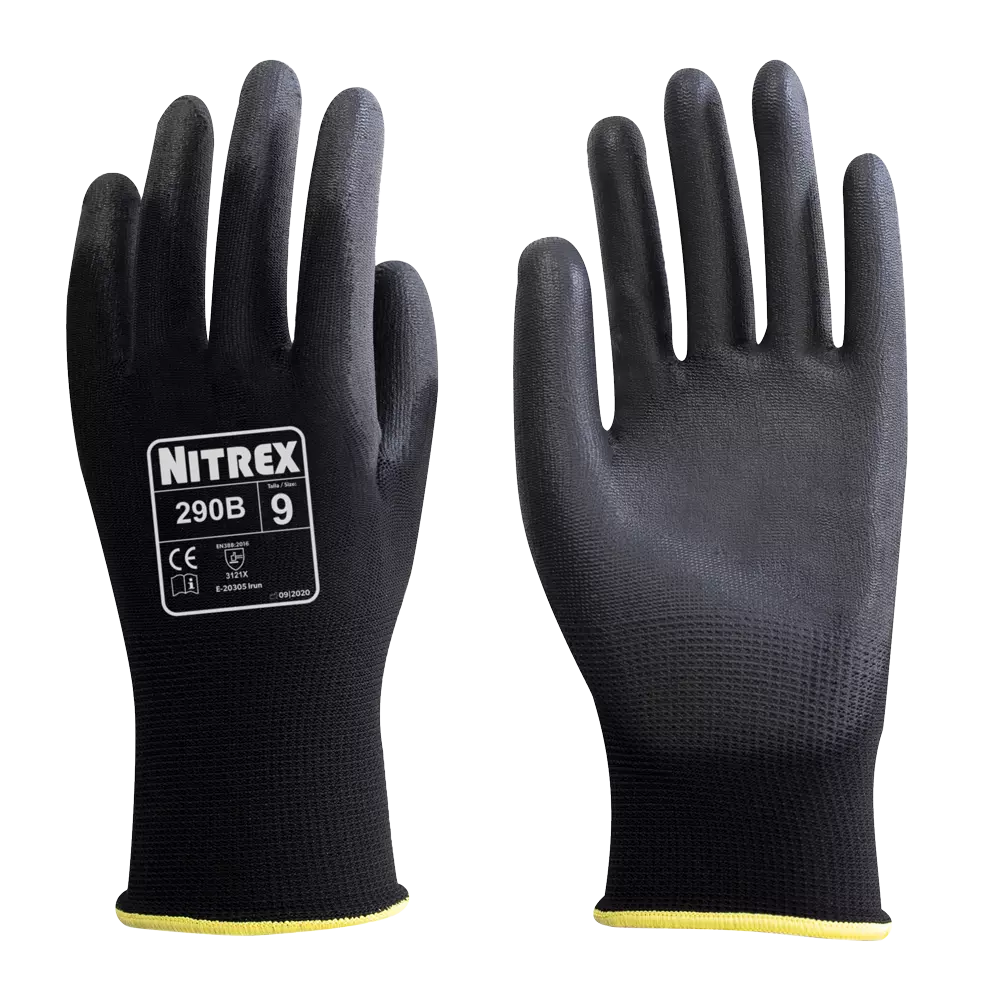 Nitrex 290B, 13gg black polyester PU coated glove, image 1