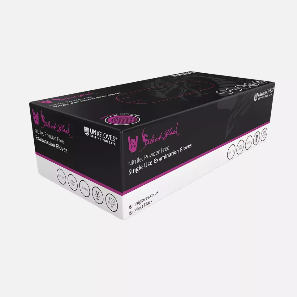 Unigloves GT003, Select Black Black nitrile tattoo gloves, image 1, gallery thumbnail