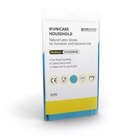 Unigloves Unicare Blue latex household gloves