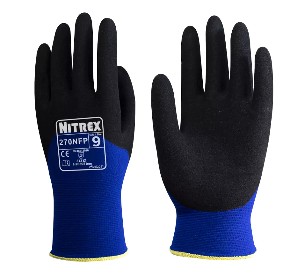 Nitrex 270NFP, 15gg blue nylon sandy nitrile 3/4 coated glove, image 1, gallery thumbnail