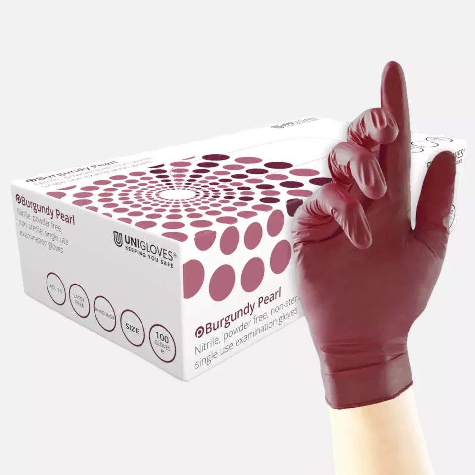 Unigloves GP012, Pearl Burgundy nitrile gloves, image 1, gallery thumbnail