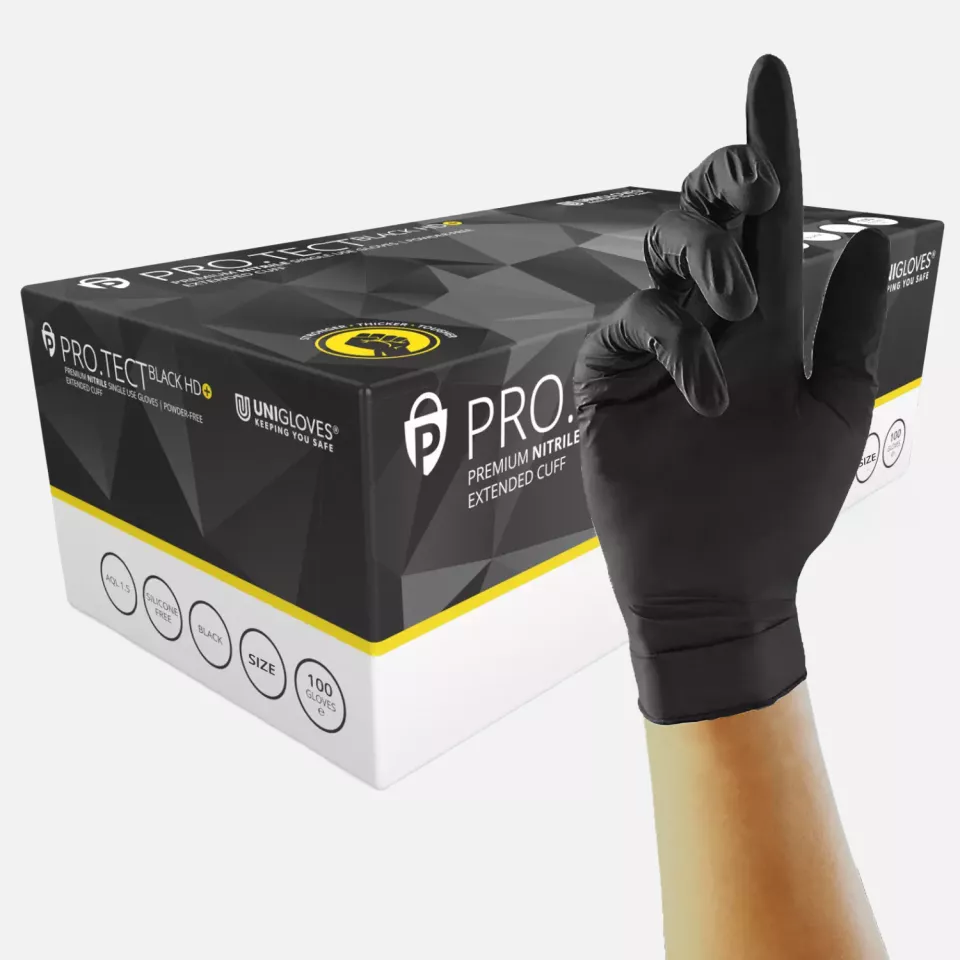 Unigloves GA007, PRO.TECT Robuste schwarze Nitrilhandschuhe mit verlängerter Stulpe, image 1, gallery thumbnail