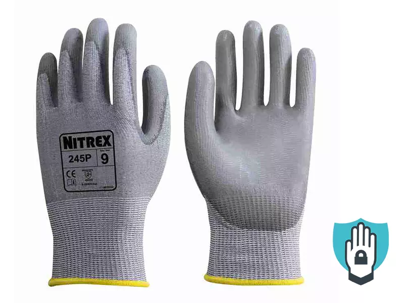 Nitrex 245P, 13gg harmaa viiltosuojattu PU-pinnoitettu käsine, image 1, gallery thumbnail
