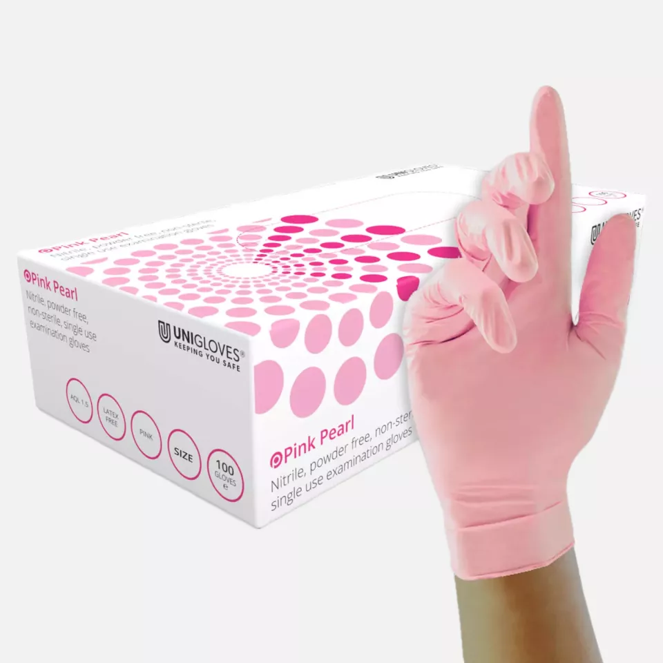 Unigloves GP005, Pearl Pink nitrile gloves, image 1, gallery thumbnail