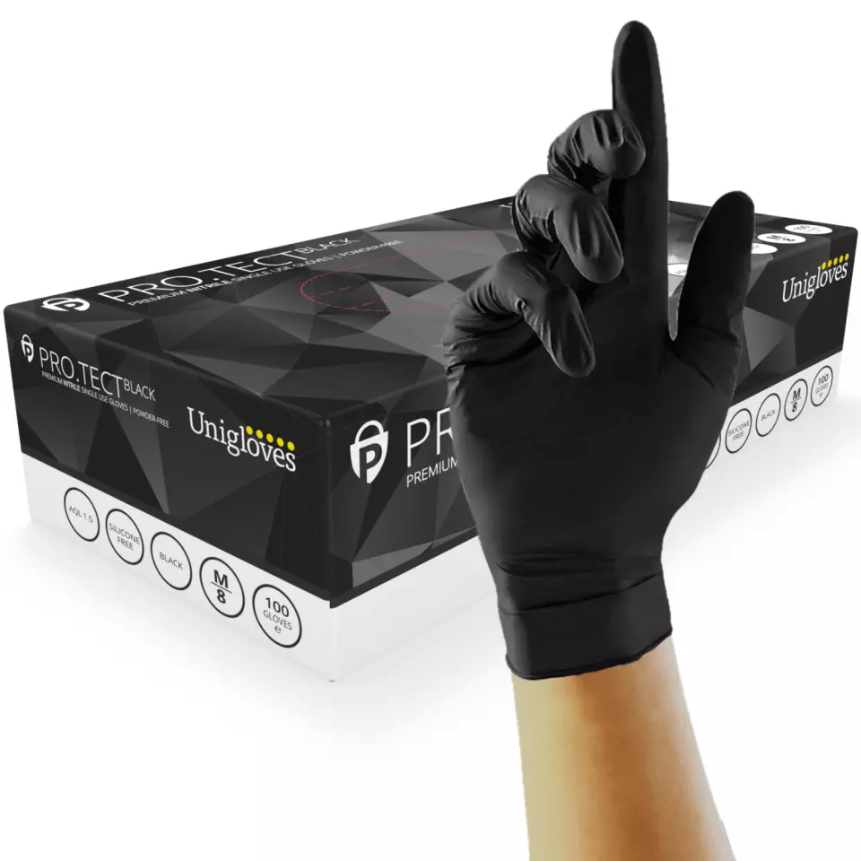 Unigloves GA004, PRO.TECT Heavy duty black nitrile gloves, image 1, gallery thumbnail