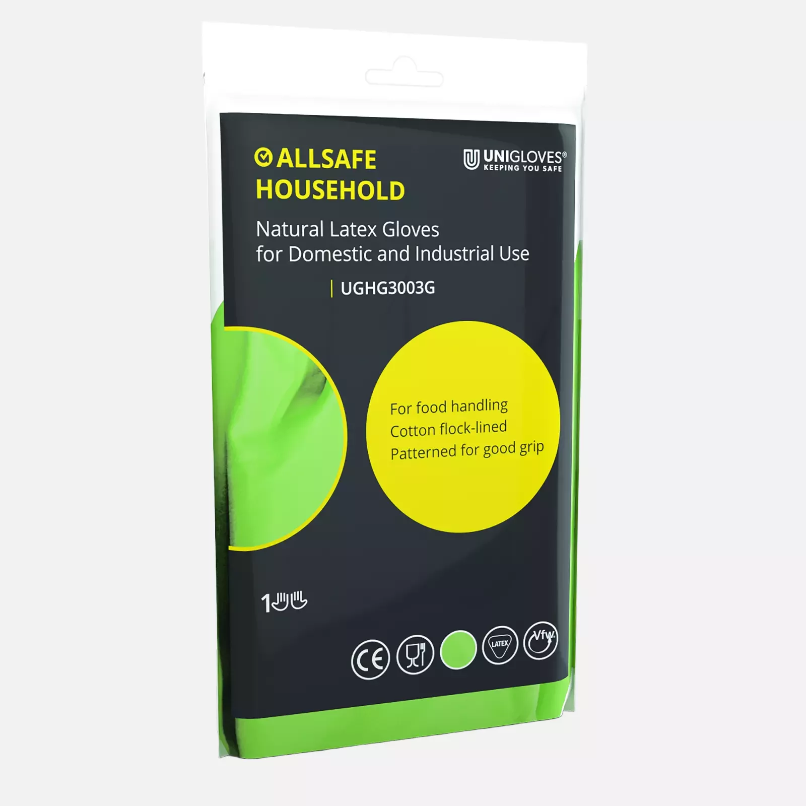 Unigloves UGHG300G, Allsafe Green latex household gloves, image 1