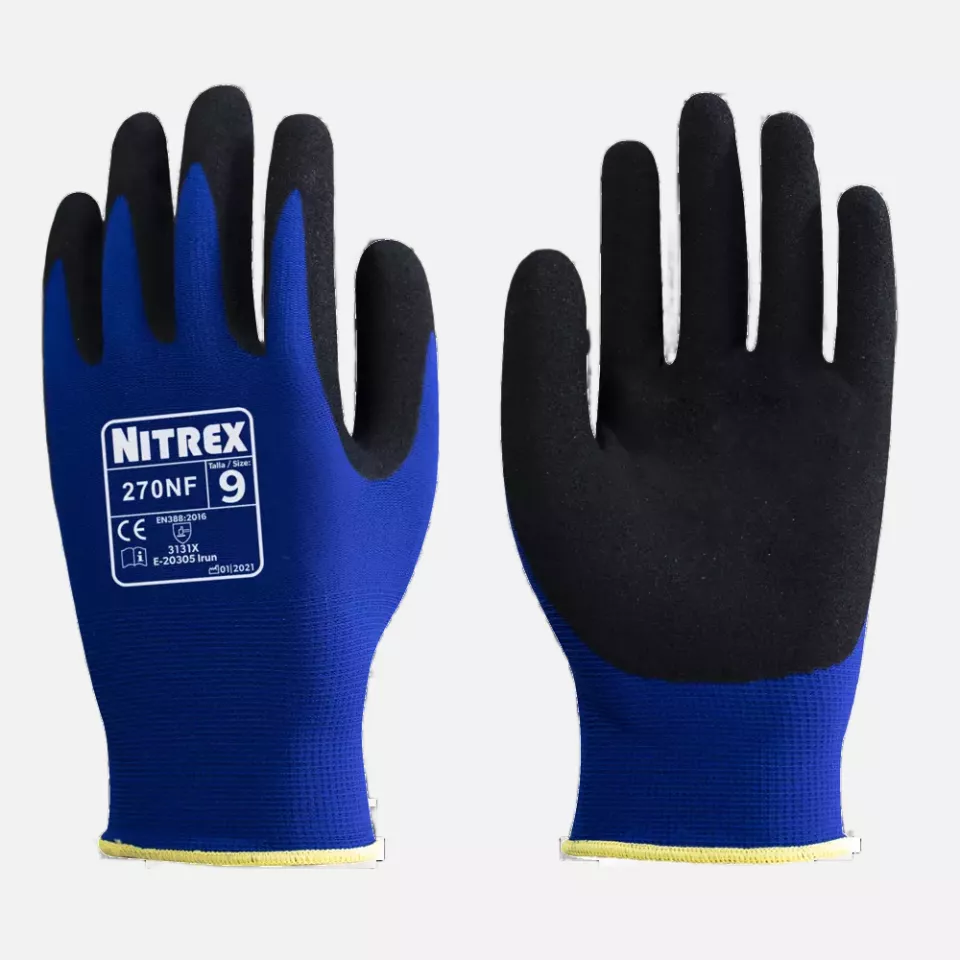 Nitrex 270NF, 15gg blue nylon sandy nitrile coated glove, image 1, gallery thumbnail