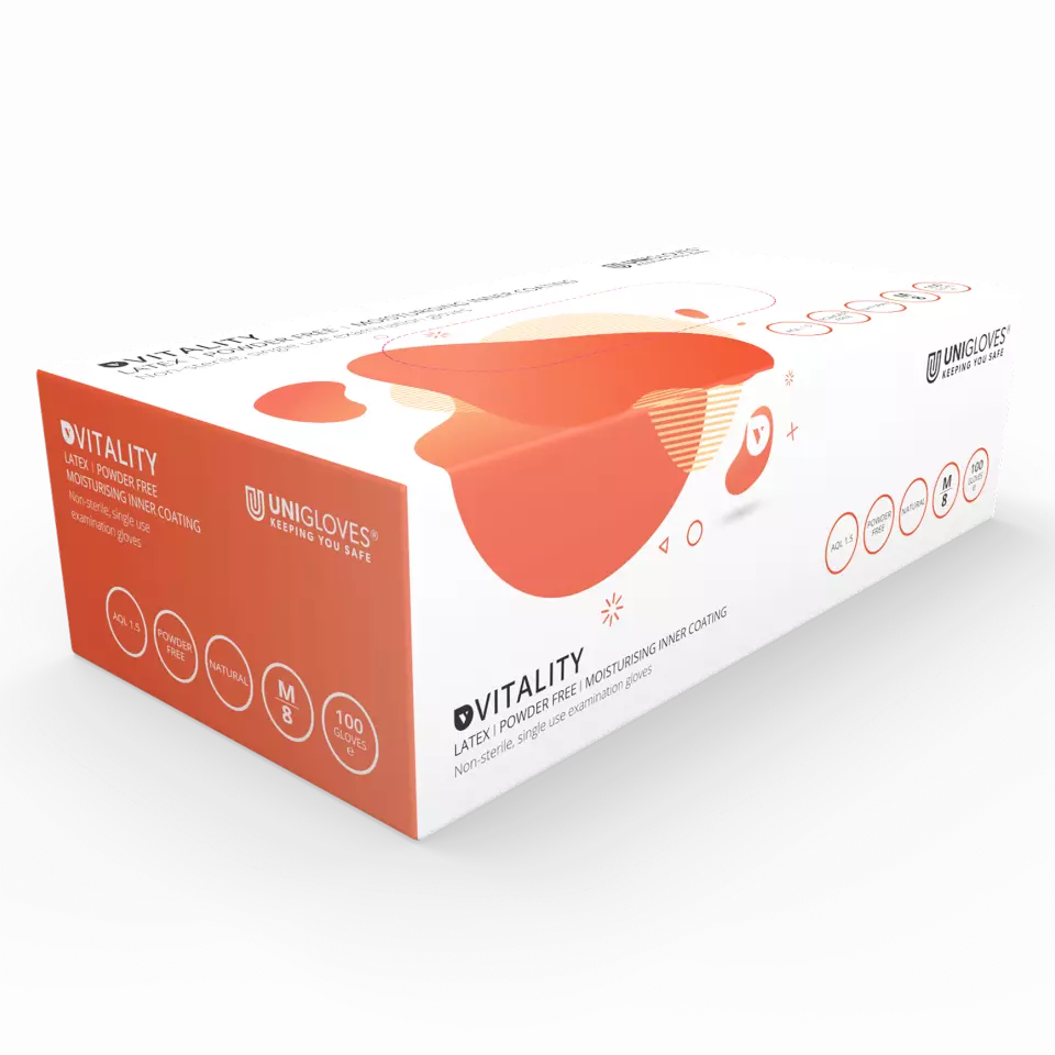 Unigloves GD002, Vitality Moisturising latex gloves, image 1, gallery thumbnail