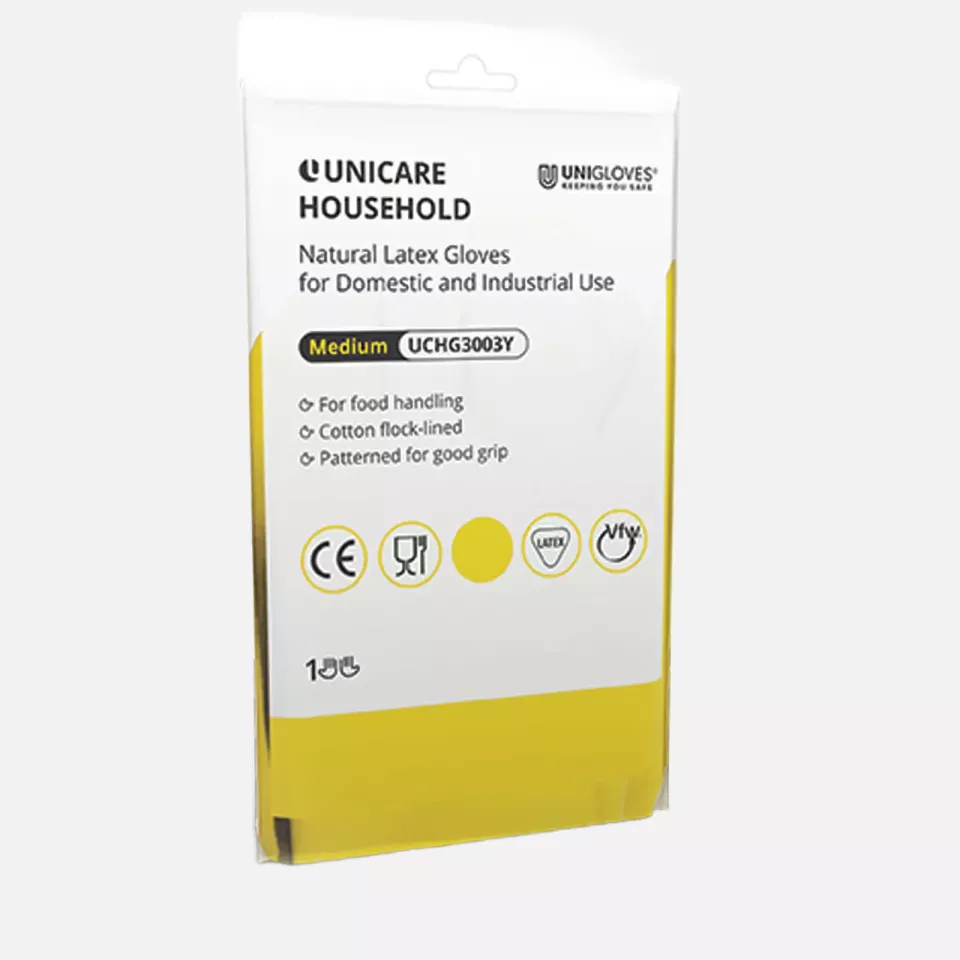 Unigloves UCHG300Y, Unicare Yellow latex household gloves, image 1, gallery thumbnail