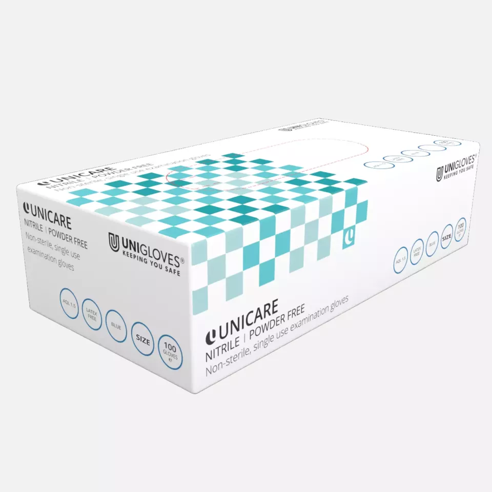 Unigloves GS003, Unicare Blue nitrile gloves, image 1, gallery thumbnail