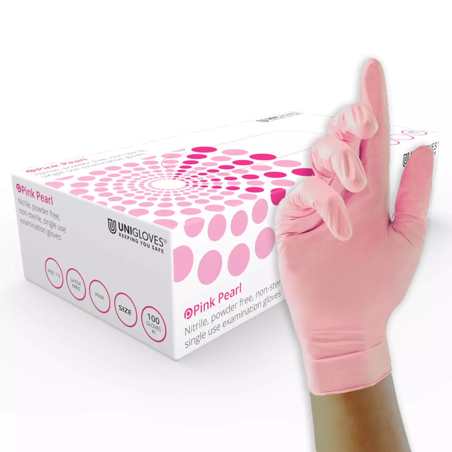 Unigloves GP005, Pearl Pink nitrile gloves, image 1