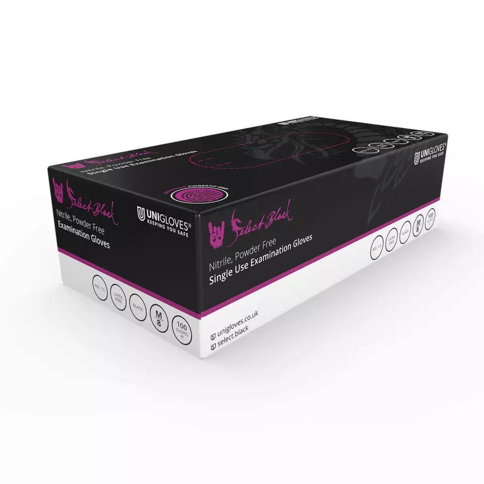 Unigloves GT003, Select Black Black nitrile tattoo gloves, image 1, gallery thumbnail