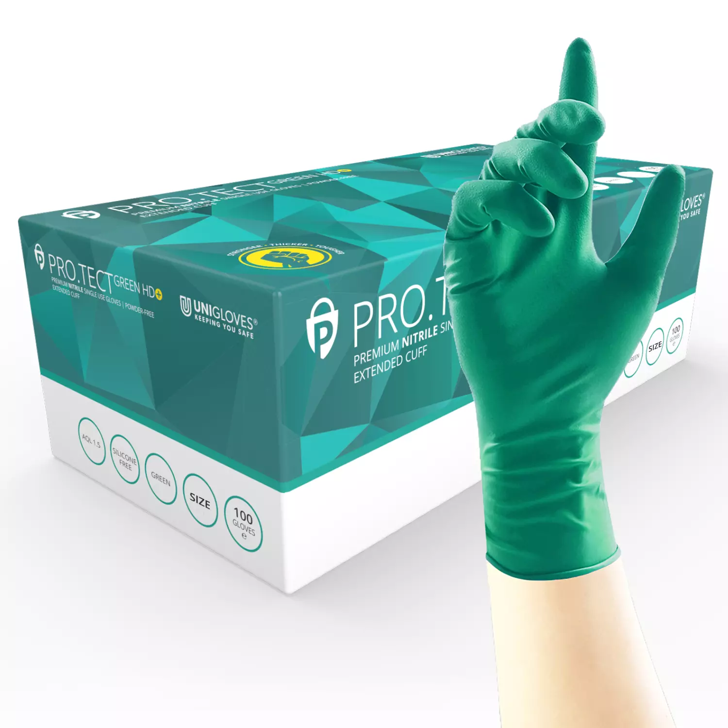 Unigloves GA009, PRO.TECT Heavy duty extended cuff green nitrile gloves, image 1